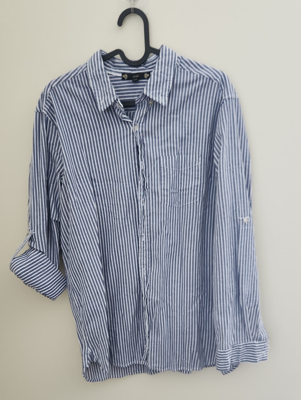 iris Blue and White Striped Button-Down Shirt